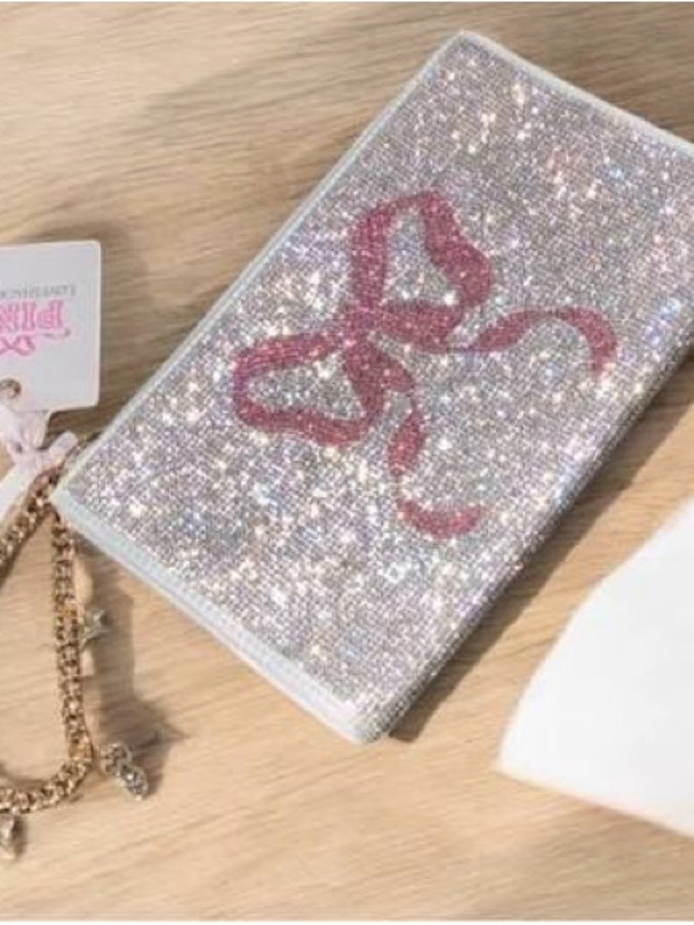 Victoria Secret Pink X LOVE SHACK FANCY Sparkle Bow Wristlet Clutch Charm Chain🎀